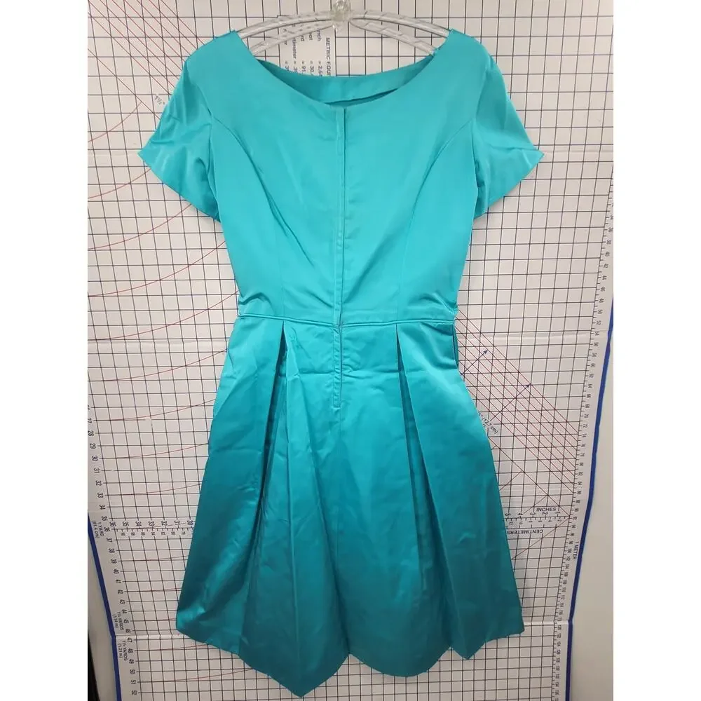 Vintage 50s 60s Satin‎ Blue Boatneck Cocktail Dress Elegant Timeless Style - Picture 3 of 16